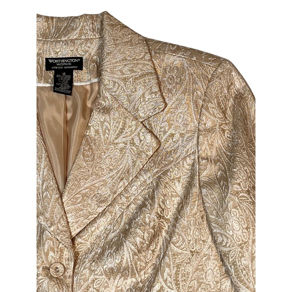 Gold‎ Brocade Paisley Blazer Size 12 Metallic Jacquard Evening Jacket - Picture 6 of 15